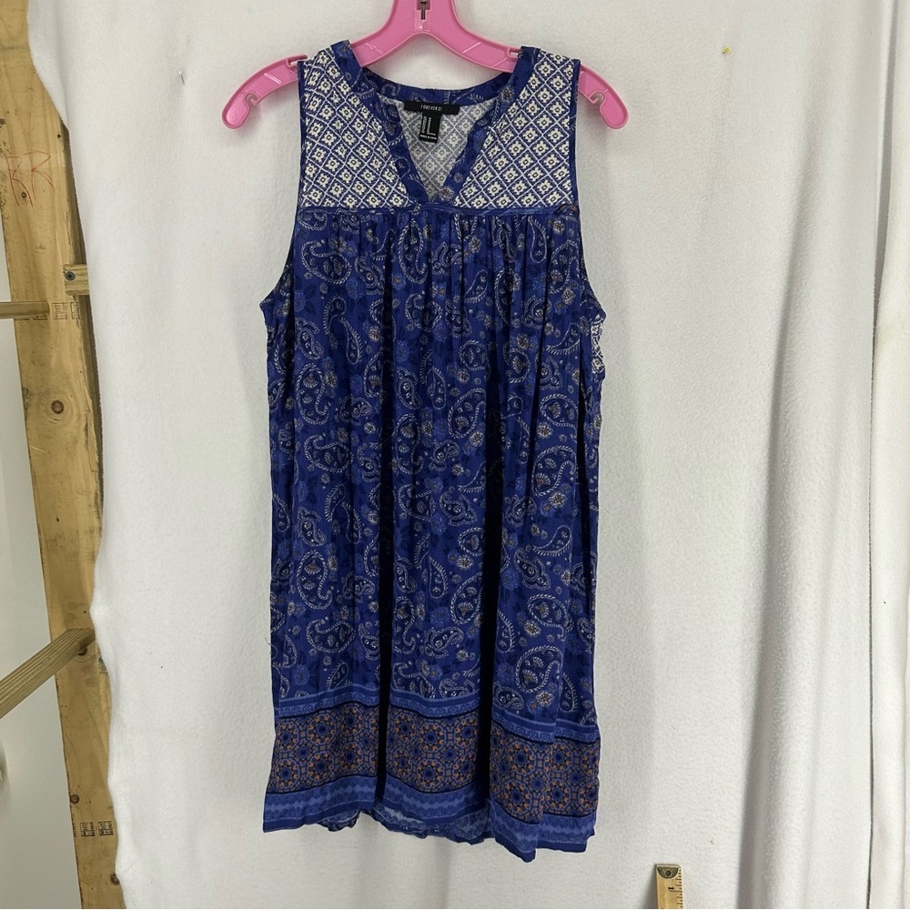 Forever 21 V Neck Sleeveless Mini Dress Womens Medium Blue